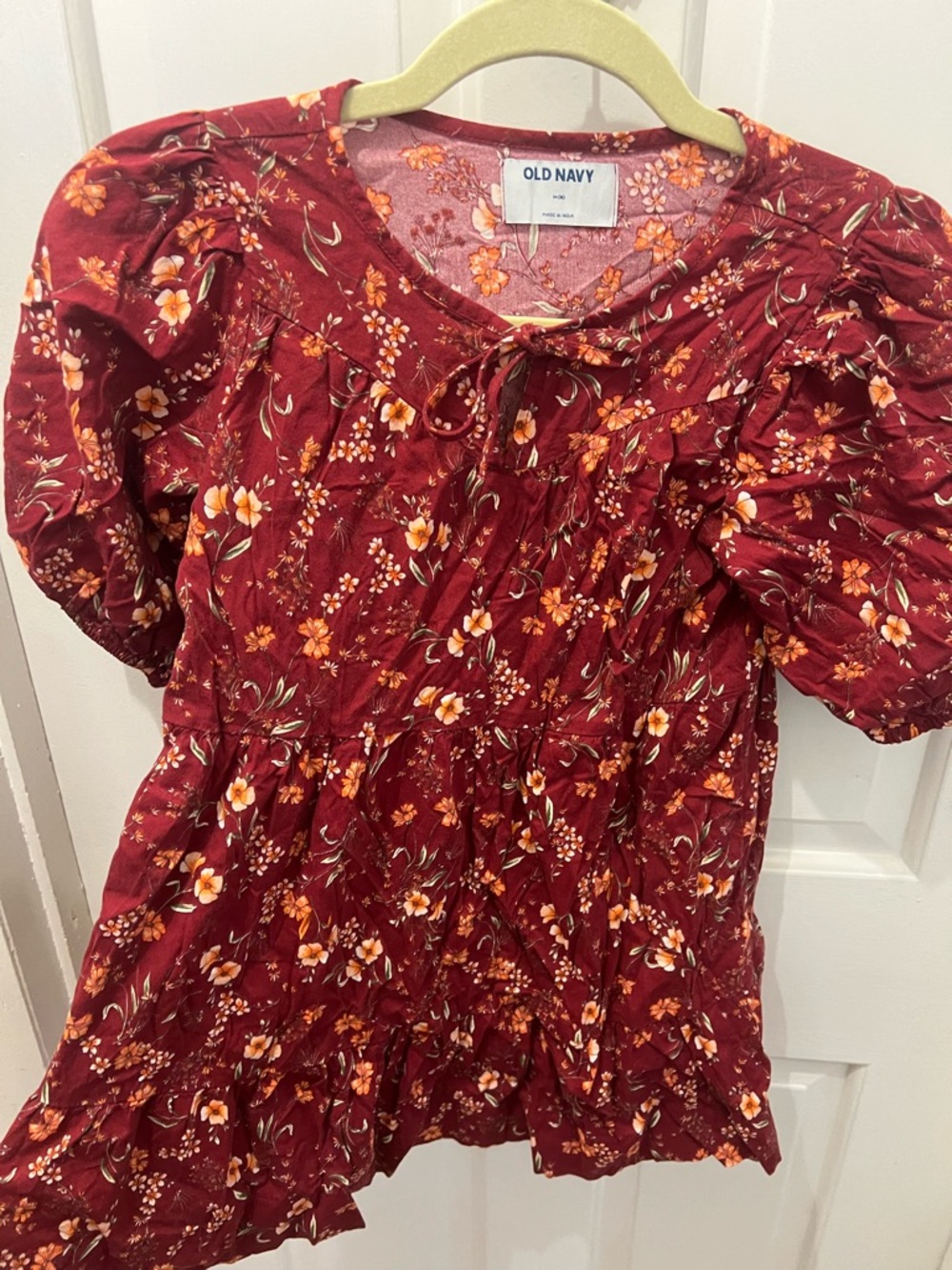 Old Navy Burgundy Floral Puff-Sleeve Dress